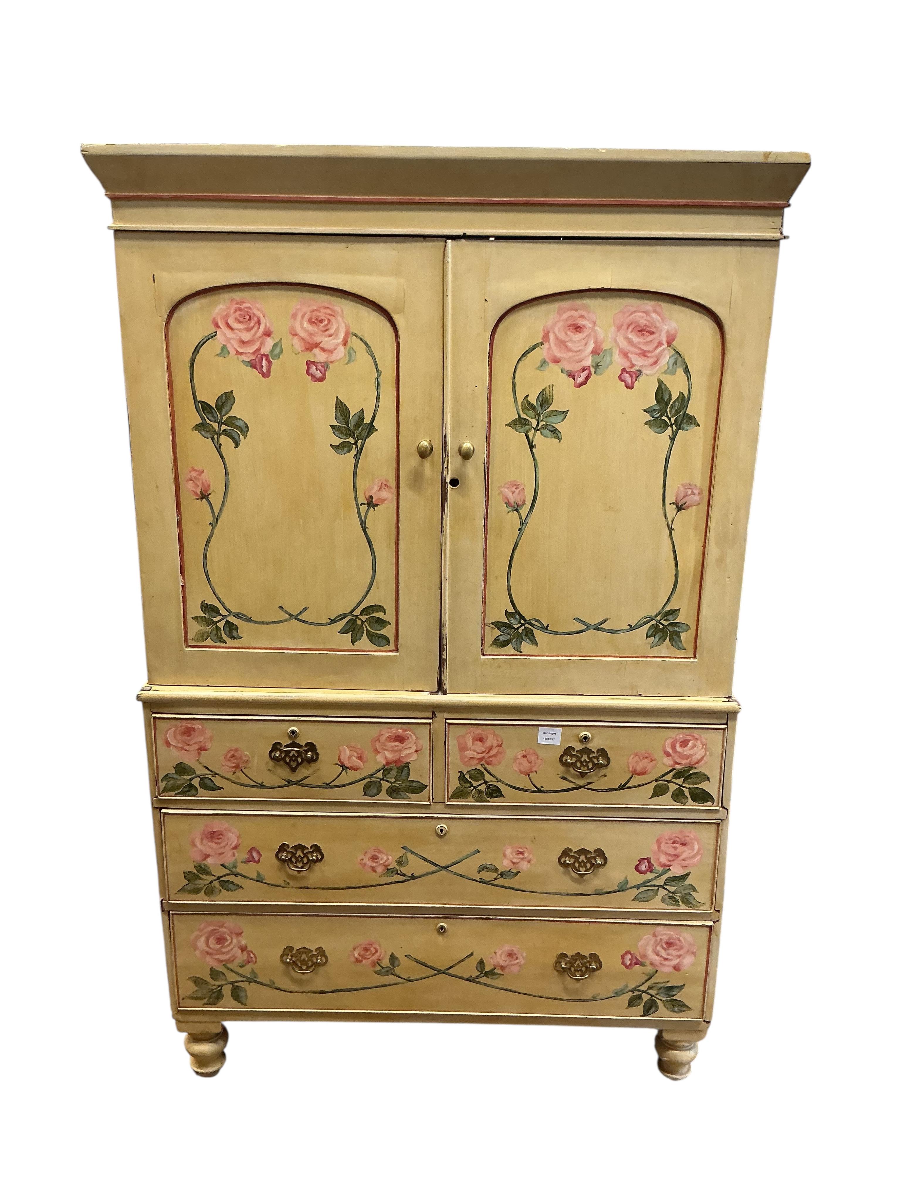A small Victorian style painted press cupboard, width 107cm, depth 50cm, height 171cm